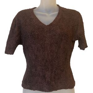 Guess Jeans USA Vintage Brown Boucle Knit V-Neck Sweater Top S Y2K Fall Cozy
